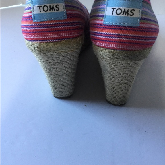 Toms wedge size 8W fabric stripe jute heel peep to - Picture 4 of 10